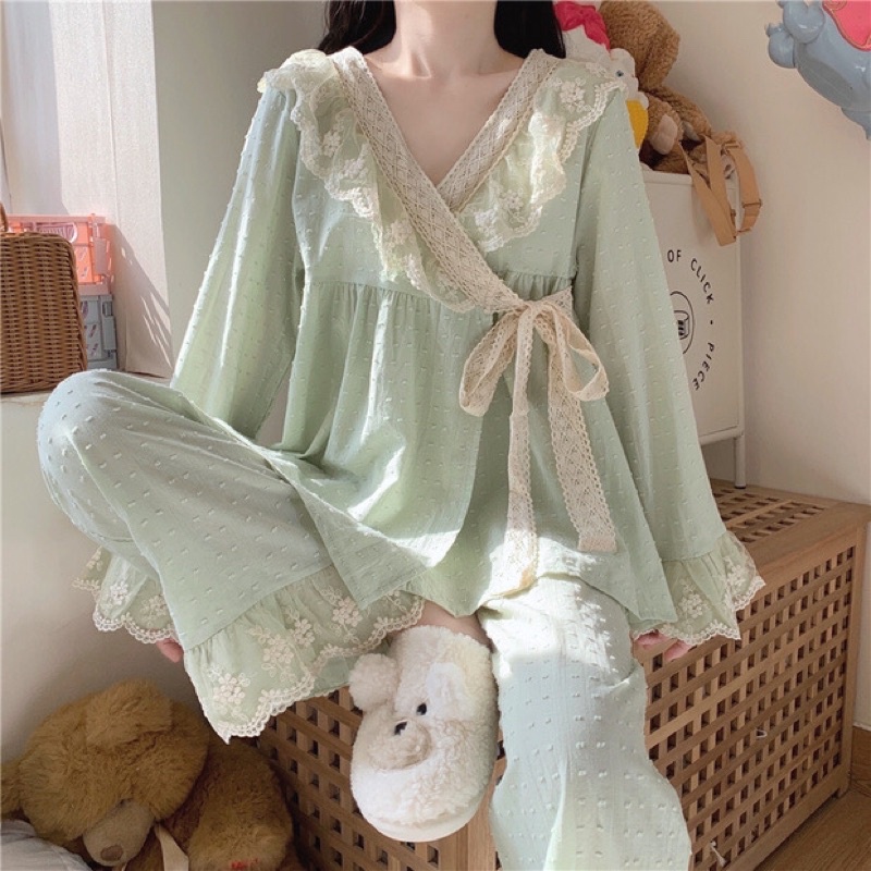 SET BỘ DÀI TAY VIỀN REN PHONG CÁCH NHẬT BẢN rẻ nhất shopee