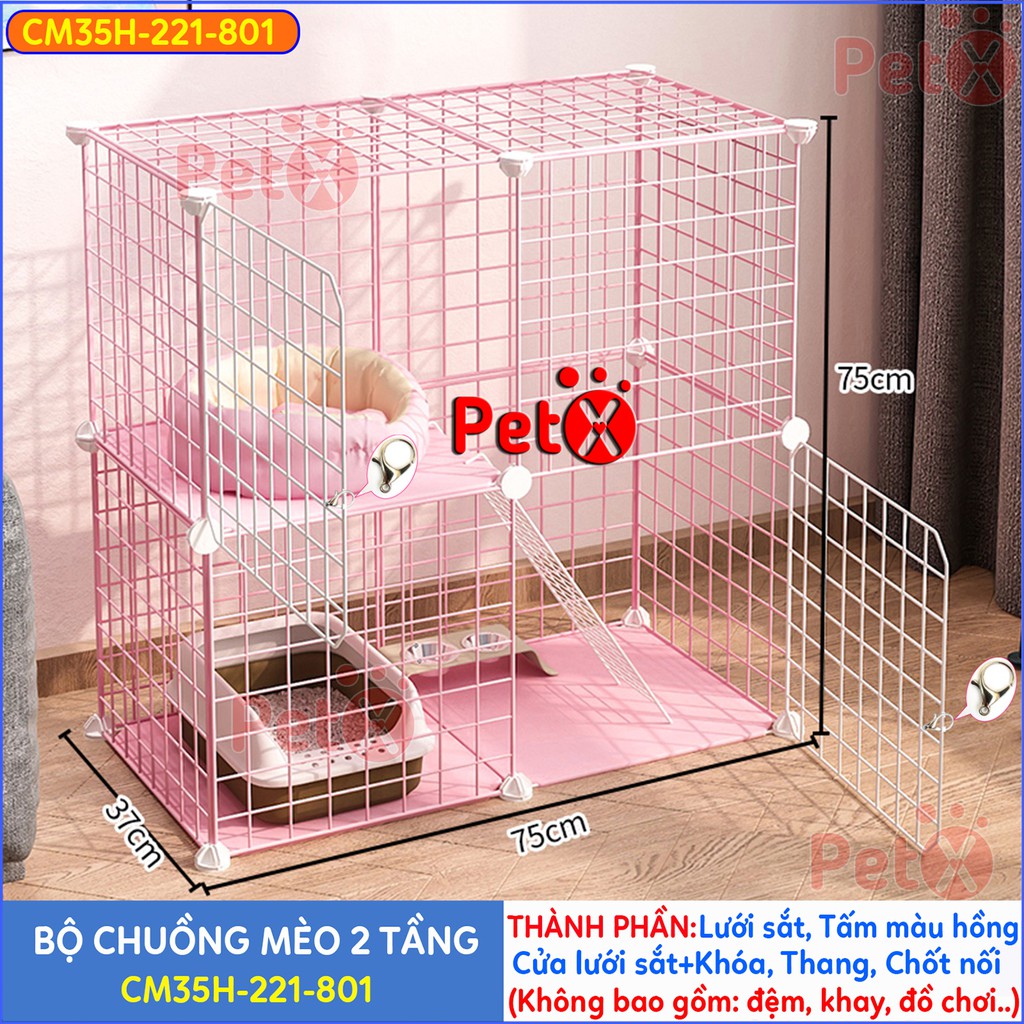 Chuồng mèo 2 tầng lưới sắt lắp ghép đa năng cho thú cưng thỏ