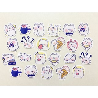 Hộp 40-45 Hình Dán Gấu Trắng Tone Tím Dễ Thương - Set Sticker Hình Gấu Mập Trắng
