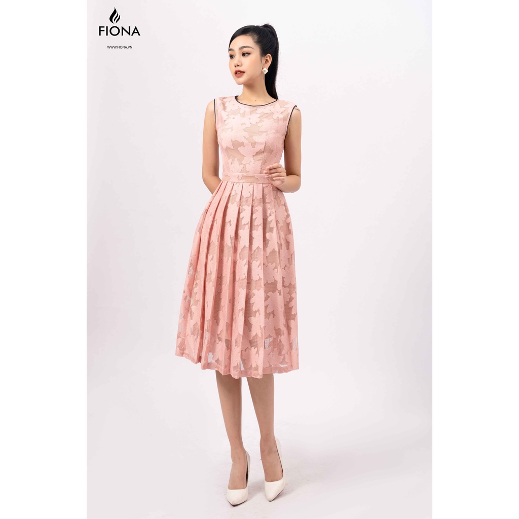 Đầm ren nữ dáng xòe, đầm xếp ly, đầm nữ thiết kế cổ tròn, sát nách FIONA F450708