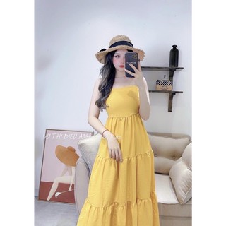 Váy maxi vàng đan dây lưng đi biển sống ảo siêu đẹp