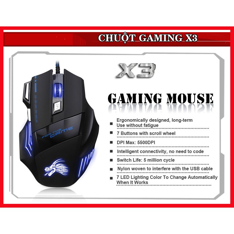 Chuột Gaming X3 chuyên game, chơi PUBG , ROS , game FPS, có LED, | BigBuy360 - bigbuy360.vn