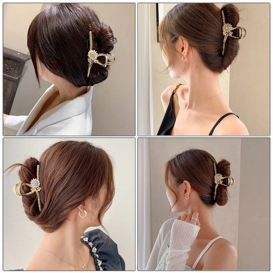 Kẹp tóc kim loại hình hoa đính ngọc trai nhân tạo thời trang cho nữ