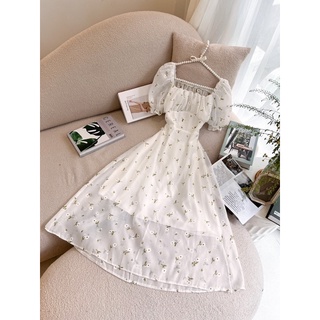 Váy hoa tay ngắn xếp ly( Sẵn tại shop)