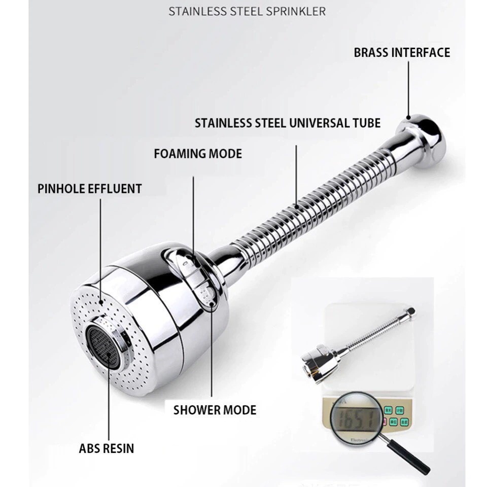 Đầu Vòi Nước Tăng Áp Bồn Rửa Có Nút Điều Chỉnh Xoay 360 - Inox không gỉ