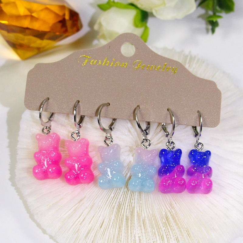 Khuyên Tai Thả Hình Gấu Hoạt Hình Màu Kẹo Gradient