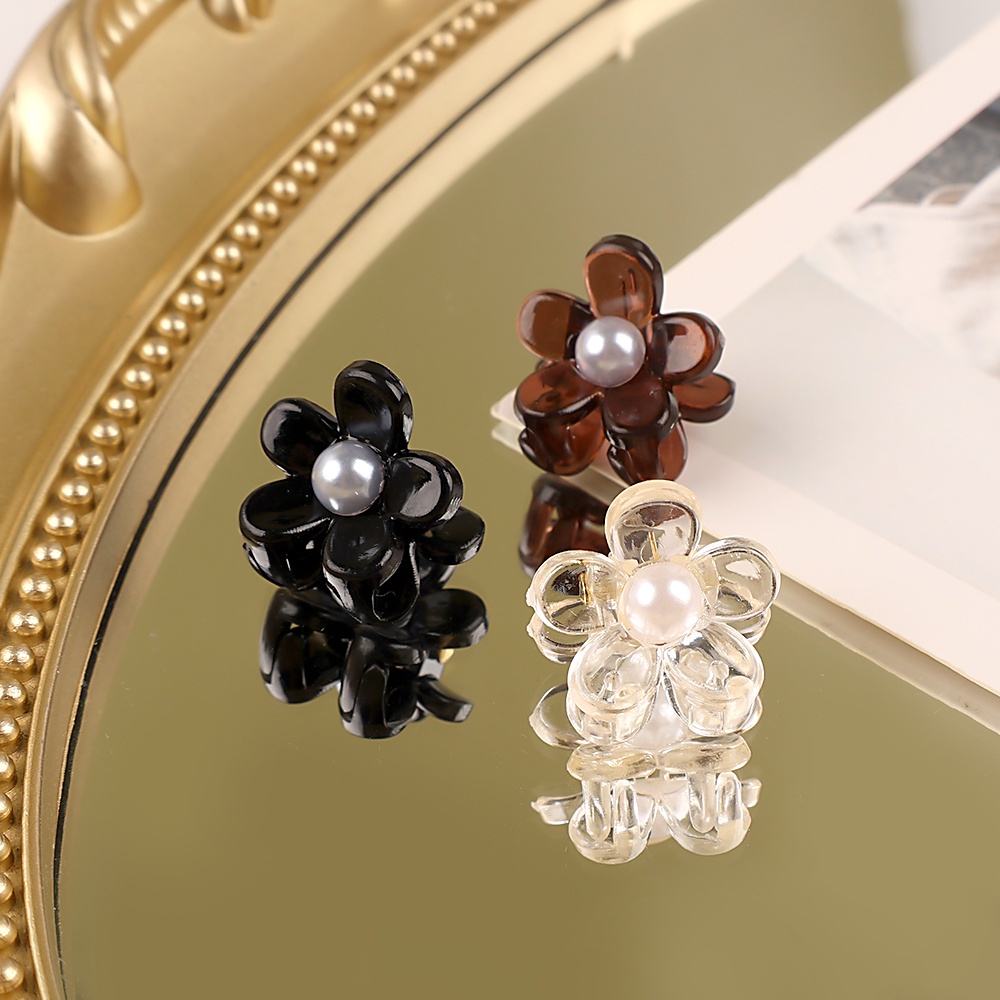 Kẹp Tóc Hình Hoa Mini Đính Ngọc Trai / Nhựa Resin Dễ Thương