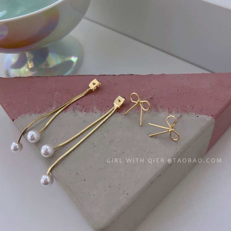 Bông Tai Dáng Dài Đính Ngọc Trai Và Nơ Tua Rua Cao Cấp Thời Trang Mùa Hè 2022 Dành Cho Nữ