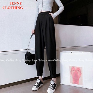 Quần baggy nữ bo gấu dáng bom lưng thun ống bo cá tính chất vải tuyết mưa màu đen - nâu mặc đi chơi làm công sở