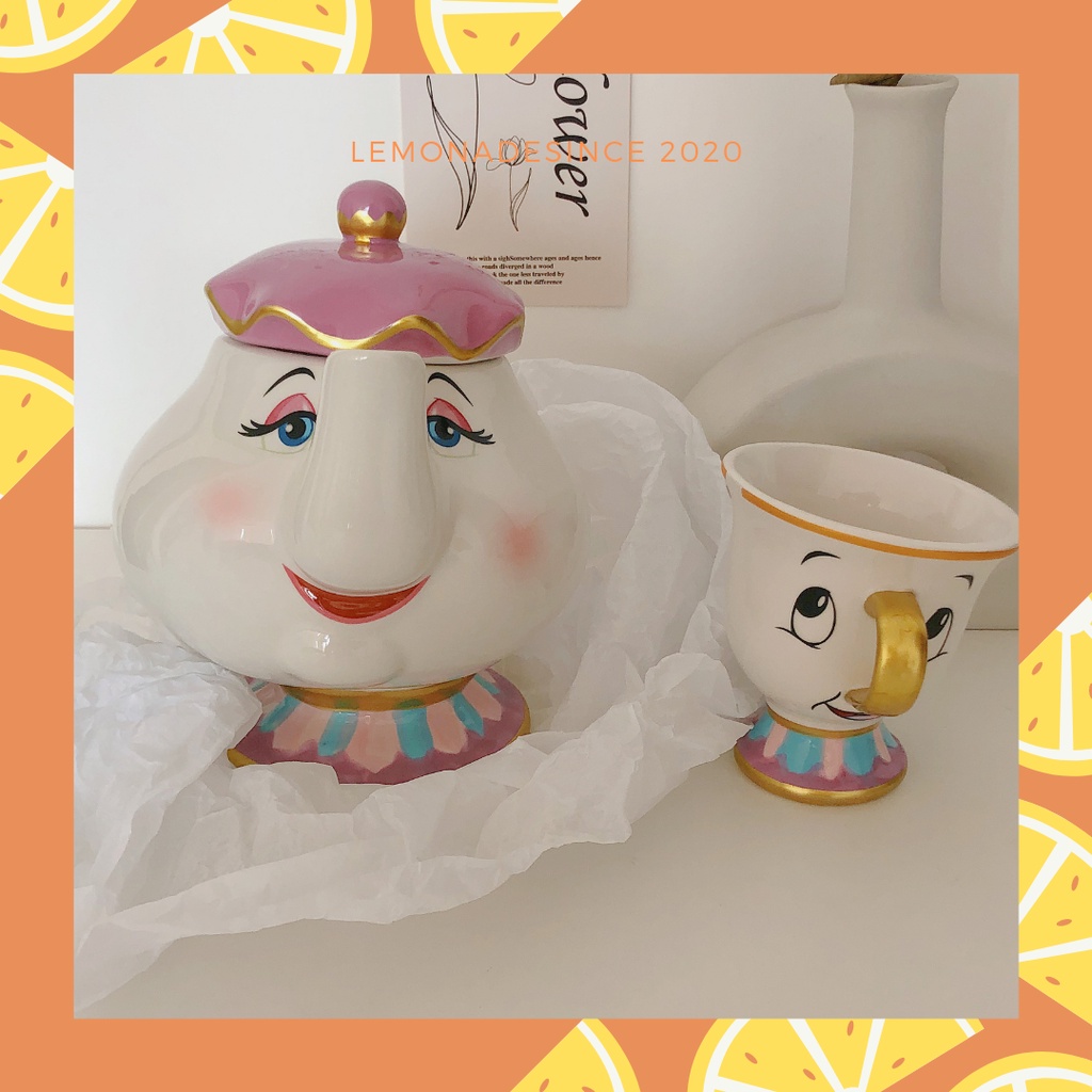Set ấm trà nhân vật hoạt hình bà Poots và Chip trong phim Beauty and The Beast của Disney hàng cao cấp