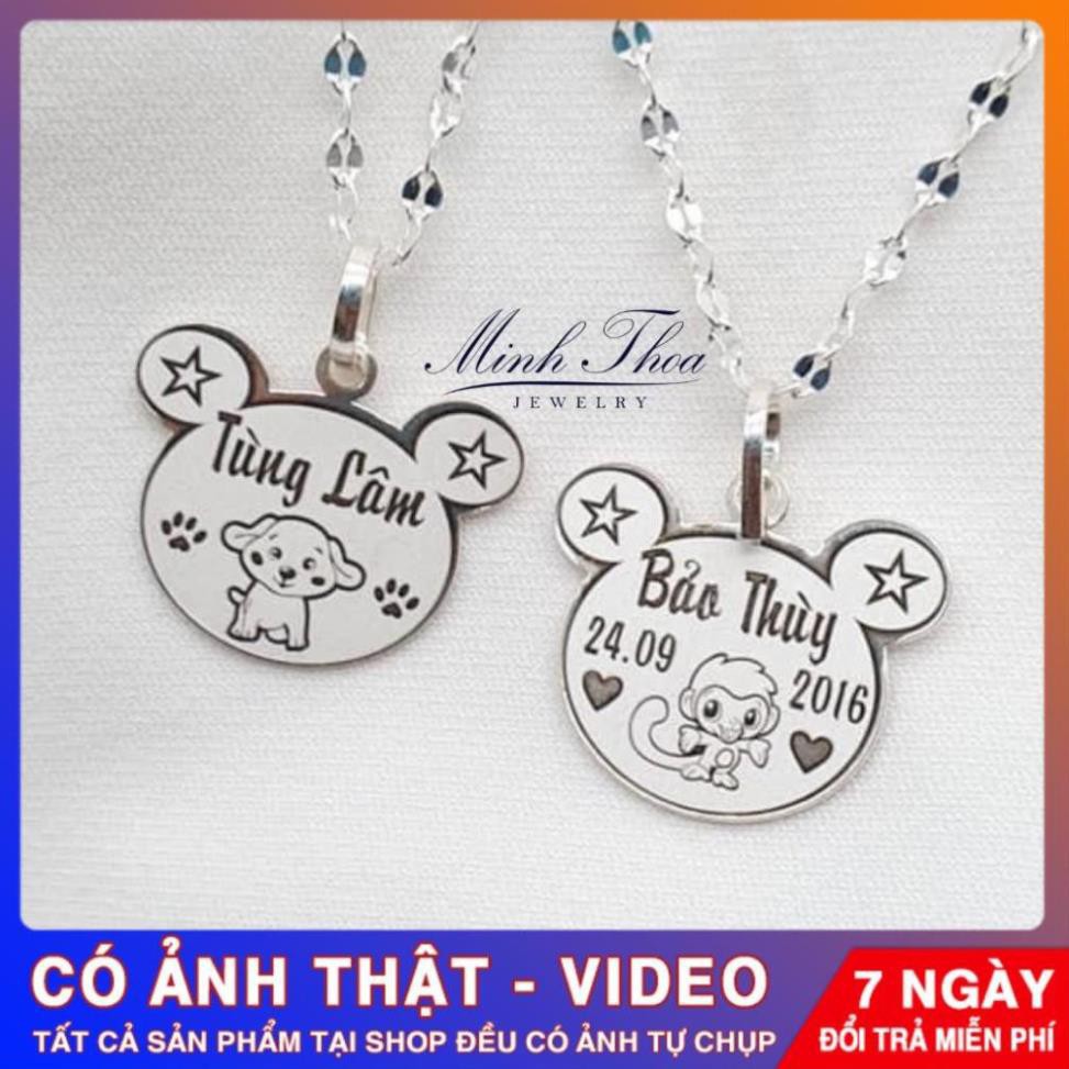 Dây chuyền bạc khắc tên, vòng cổ trẻ em bé trai bé gái hình gấu cute, bạc nguyên chất Tuấn Thoan JEWELRY