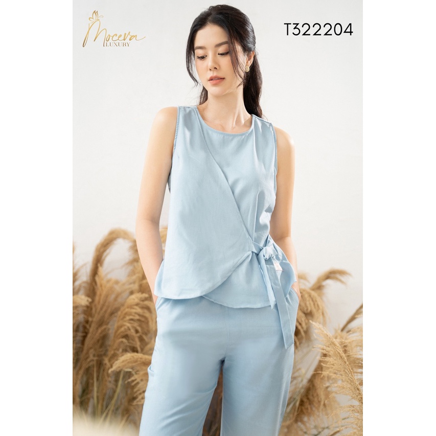 Bộ mặc nhà Linen Hàn cao cấp Mộc Eva áo sát nách quần lửng thoáng mát ngày hè T322204