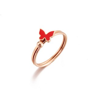 Bộ 2 Nhẫn Titan Nữ Hồ Điệp Màu Đỏ Không Đen Không Gỉ TT 1770