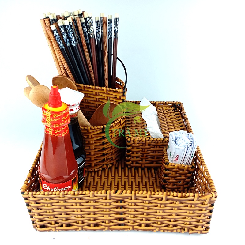 Khay Mây Nhựa Đan Vuông Đựng Trái Cây Hoa Quả Bánh Kẹo Quán Ăn Nhà Hàng Gia Đình Gọn Nhẹ Tiện Lợi - Mây Tre Trà My