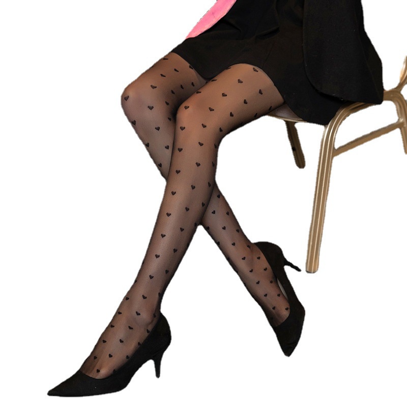 DUNEA Quần tất vải ren mỏng họa tiết trái tim nhỏ gợi cảm thời trang dành cho nữ