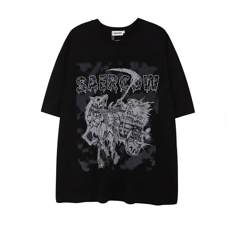 Áo Thun Cotton Ngắn Tay Dáng Rộng In Hoạt Hình Chiến Binh Đường Phố Thời Trang Mùa Hè Cá Tính