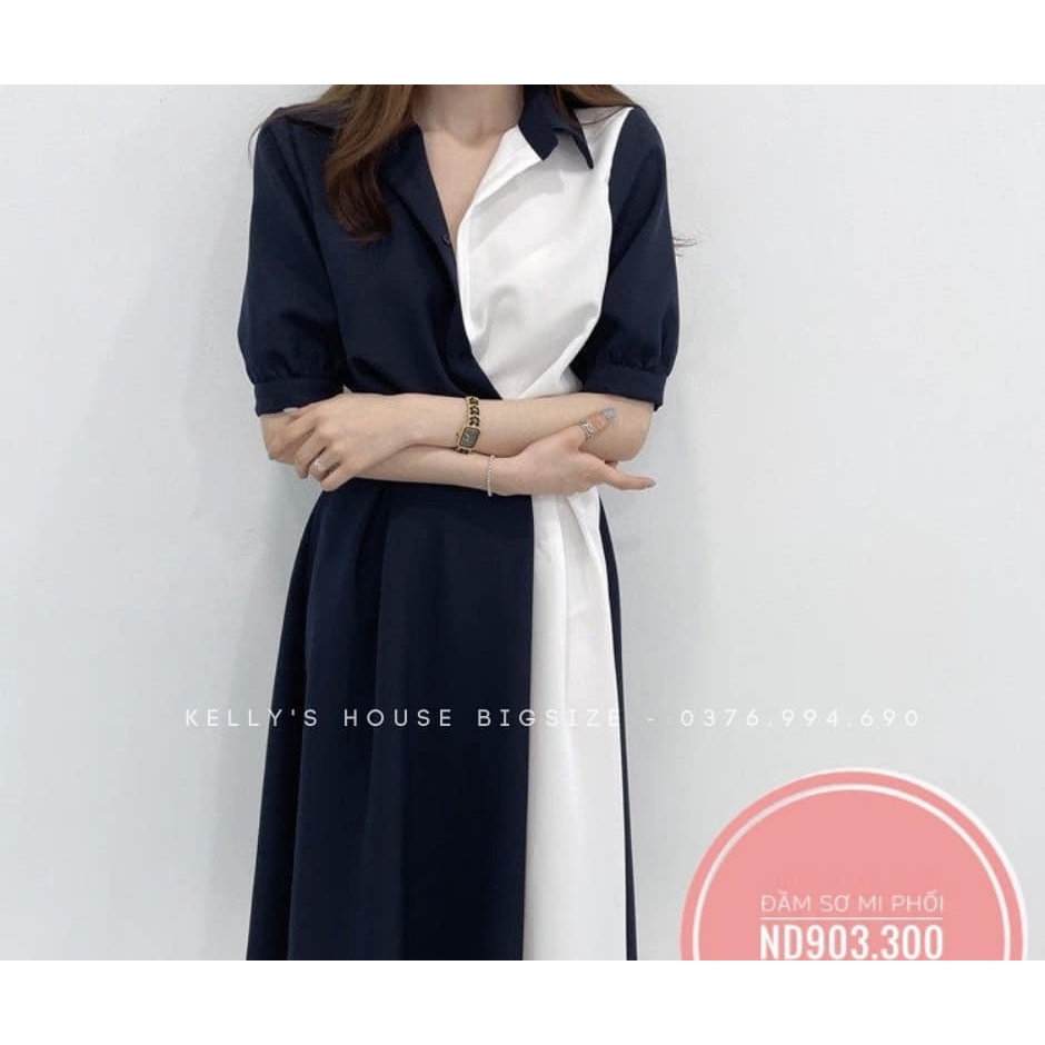 Đầm Bigsize Sơ Mi Phối Thắt Eo