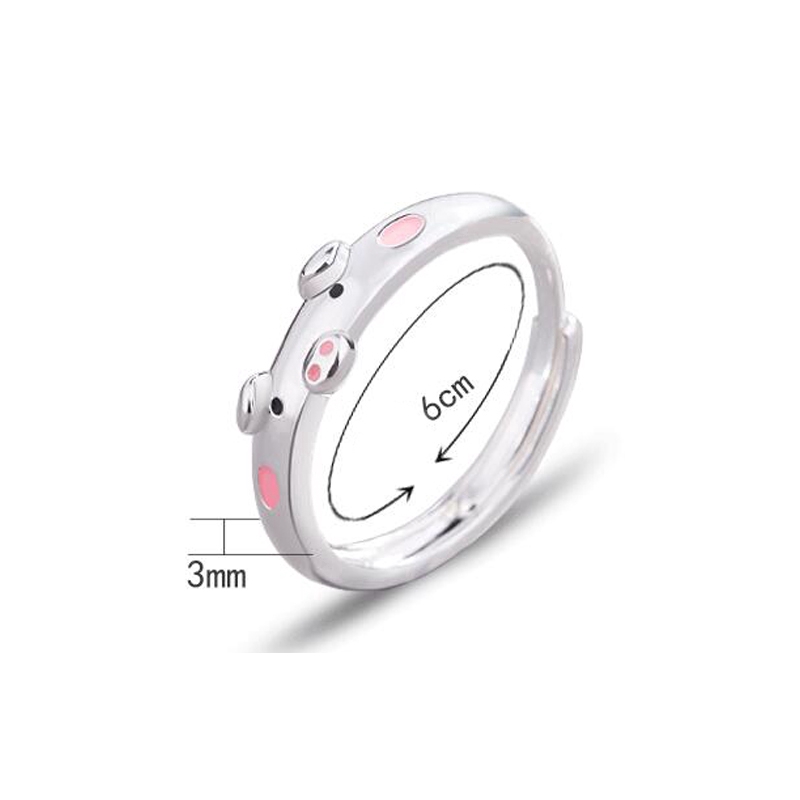 Nhẫn mạ bạc chạm khắc hình chú heo dễ thương
