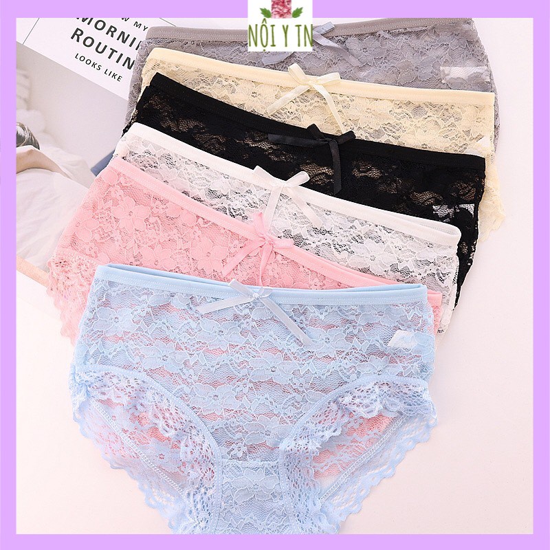 Quần lót nữ sexy vải ren thoáng mát hoa đính nơ - 3808