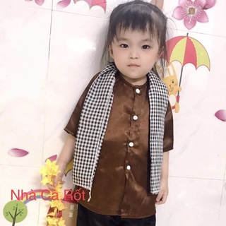 Set bà ba nâu lụa hàng may thiết kế cho bé