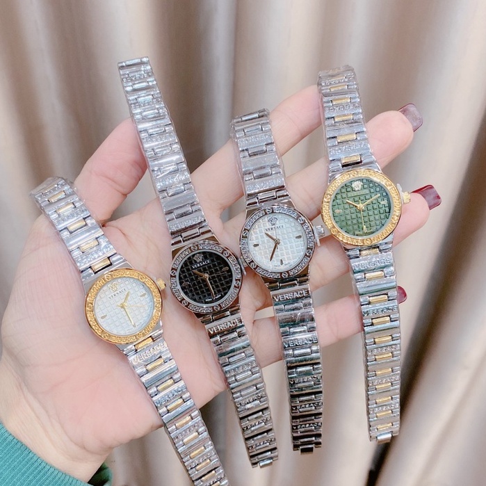 Đồng hồ thời trang nữ đeo tay VERSACE dây thép không gỉ mạ vàng mặt đính đá cao cấp chống nước chống xước | BigBuy360 - bigbuy360.vn