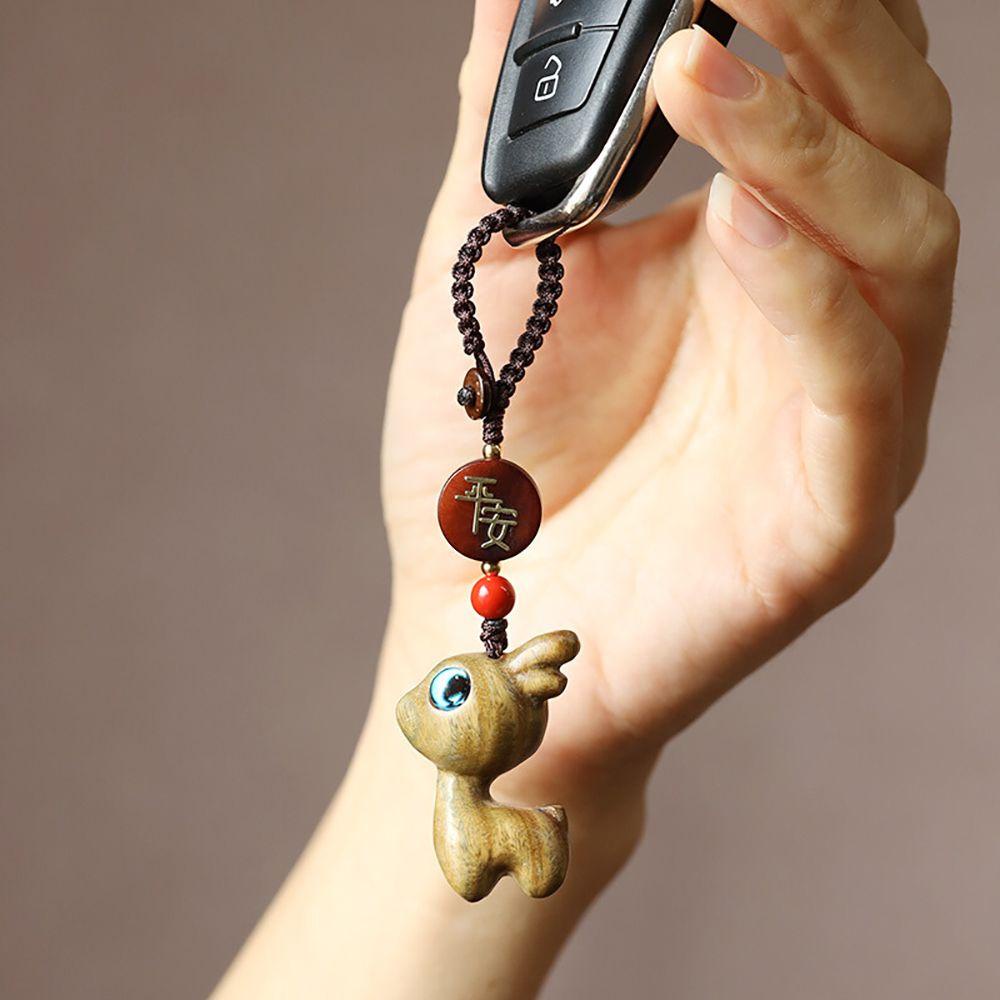 LANFY Móc Điện Thoại / Chìa Khóa Bằng Gỗ Đàn Hương Họa Tiết Hoạt Hình Dễ Thương Cho Bé