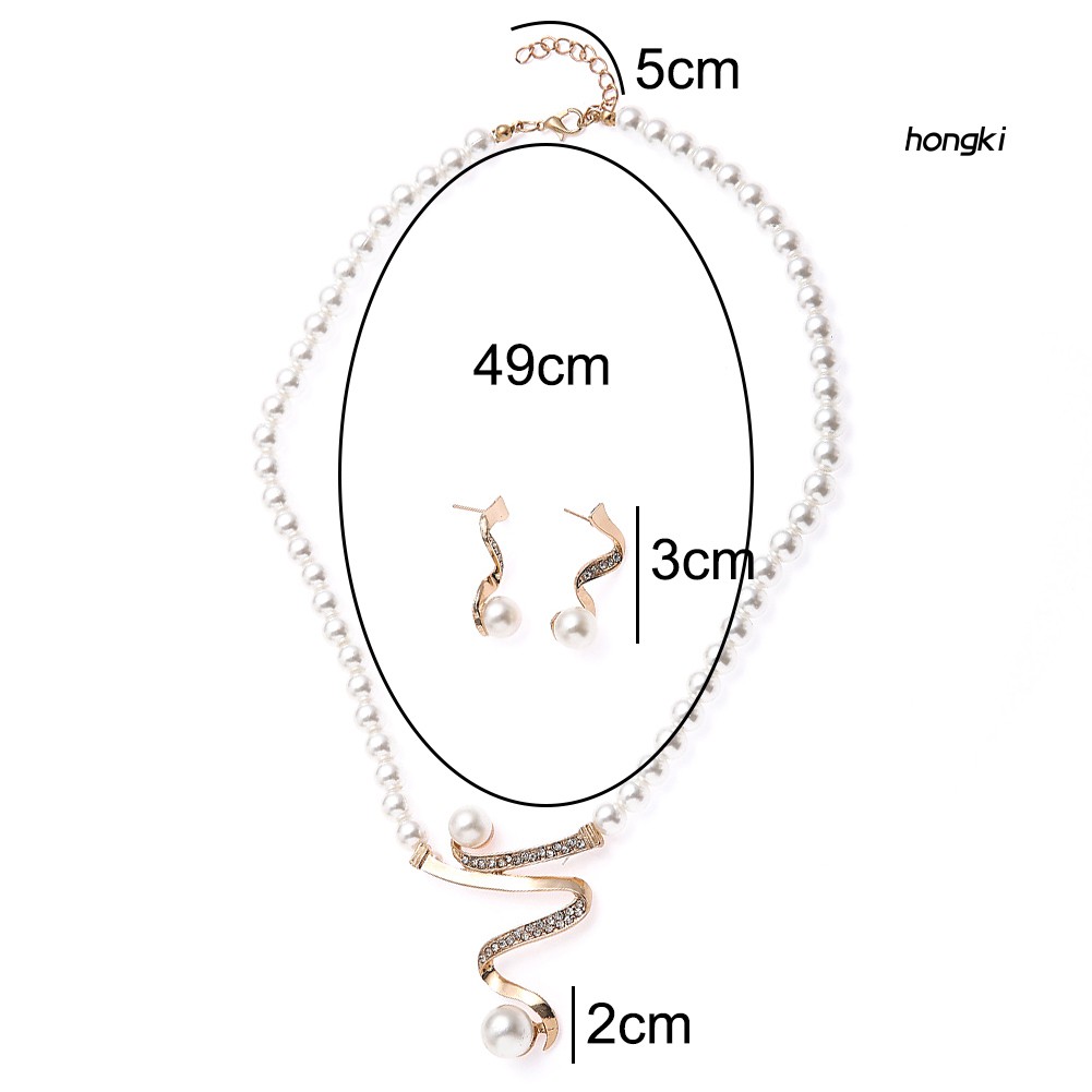 Bộ vòng cổ + bông tai đính ngọc trai giả sang trọng