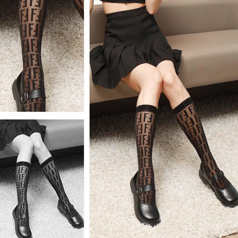 Vớ Lưới Dài Qua Gối Thoáng Khí In Chữ Phong Cách Hàn Quốc Cho Nữ