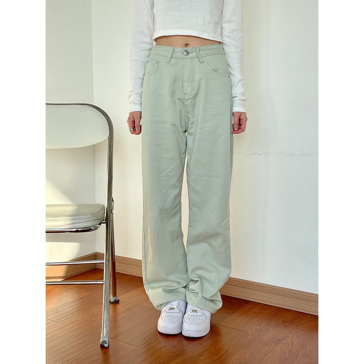 Quần Jean Nữ Ống Rộng Đơn Giản Thời Trang Hàn Quốc Mới