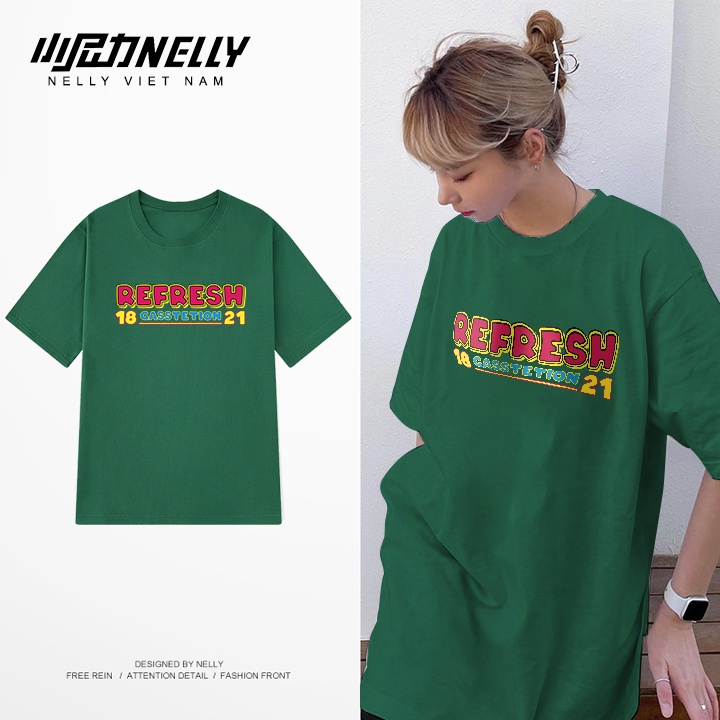 Áo thun unisex nữ xanh lá trendy NELLY form dáng rộng tay lỡ refresh