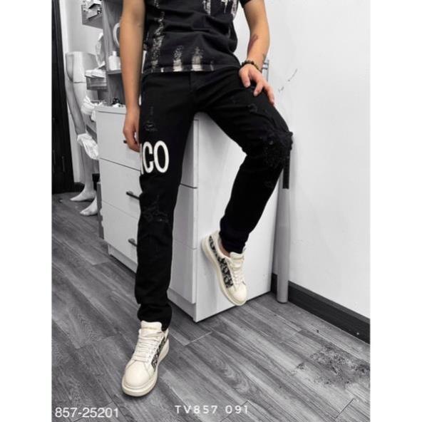 Quần Jean Nam Thêu Chữ MKC Trắng Cao Cấp - Quần Bò Nam Miken Rách Gối Siêu Hot