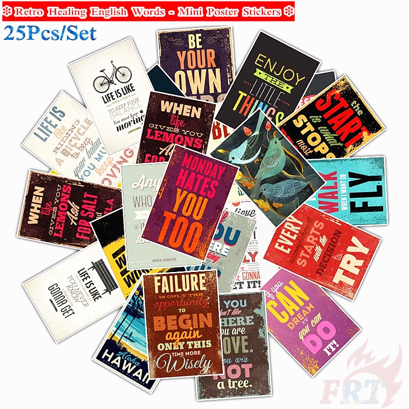 ❉ Retro Healing English Words Mini Poster Stickers ❉ 25Pcs/Set Fashion DIY Decals Doodle Stickers