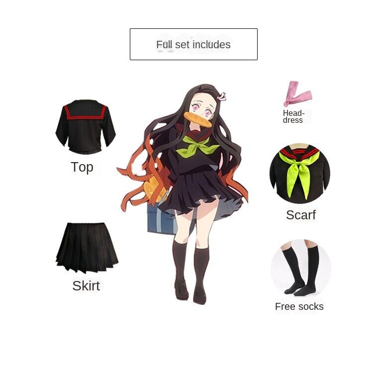 Anime Demon Slayer Kimetsu no Yaiba Đồng phục học sinh Kimono Đồng phục Nhật Bản Tsuyuri Kanao Kamado Nezuko JK Bộ áo choàng Halloween Demon Slayer