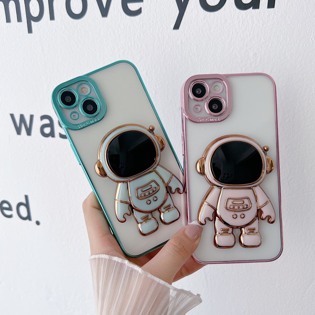 Ốp Điện Thoại TPU Trong Suốt Mạ Điện Kèm Giá Đỡ Cho IPhone 7 8plus X XR XS Max 11 12 13 Pro Max