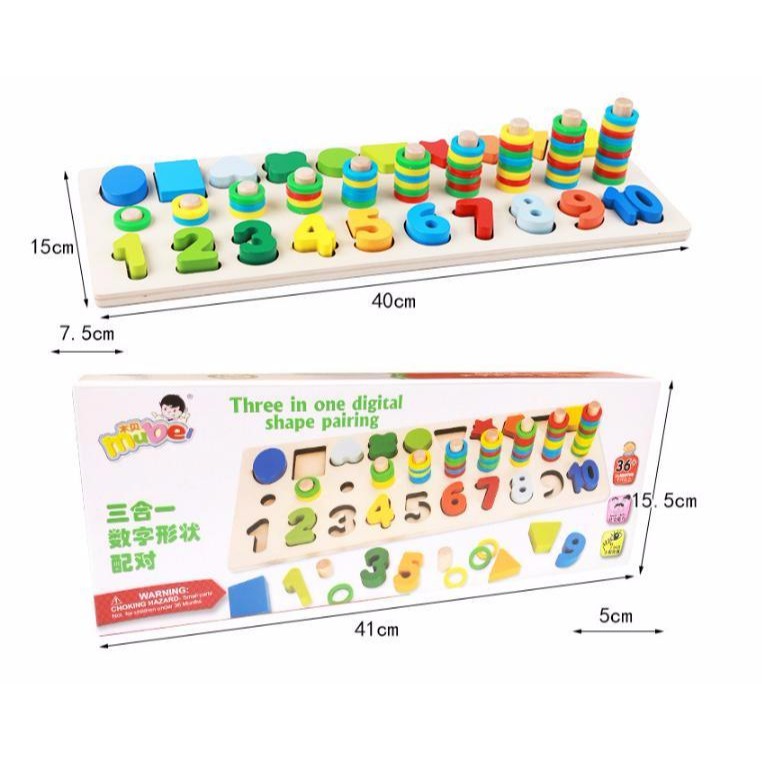 Bộ Giáo Cụ Montessori Cột Tính Học Đếm Và Hình Khối Bằng Gỗ Cho Bé