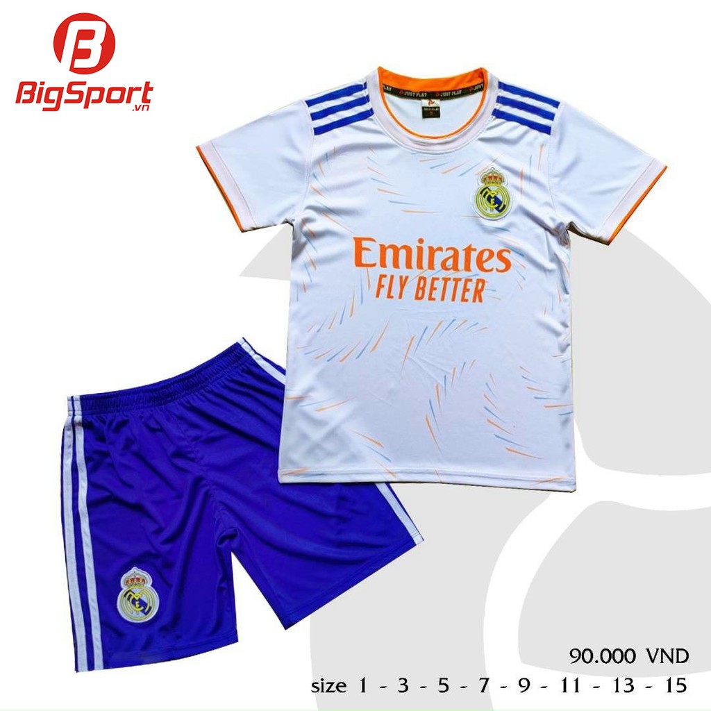 QUẦN ÁO BÓNG ĐÁ TRẺ EM REAL MARDRID 2021-2022 SÂN NHÀ - TRẮNG