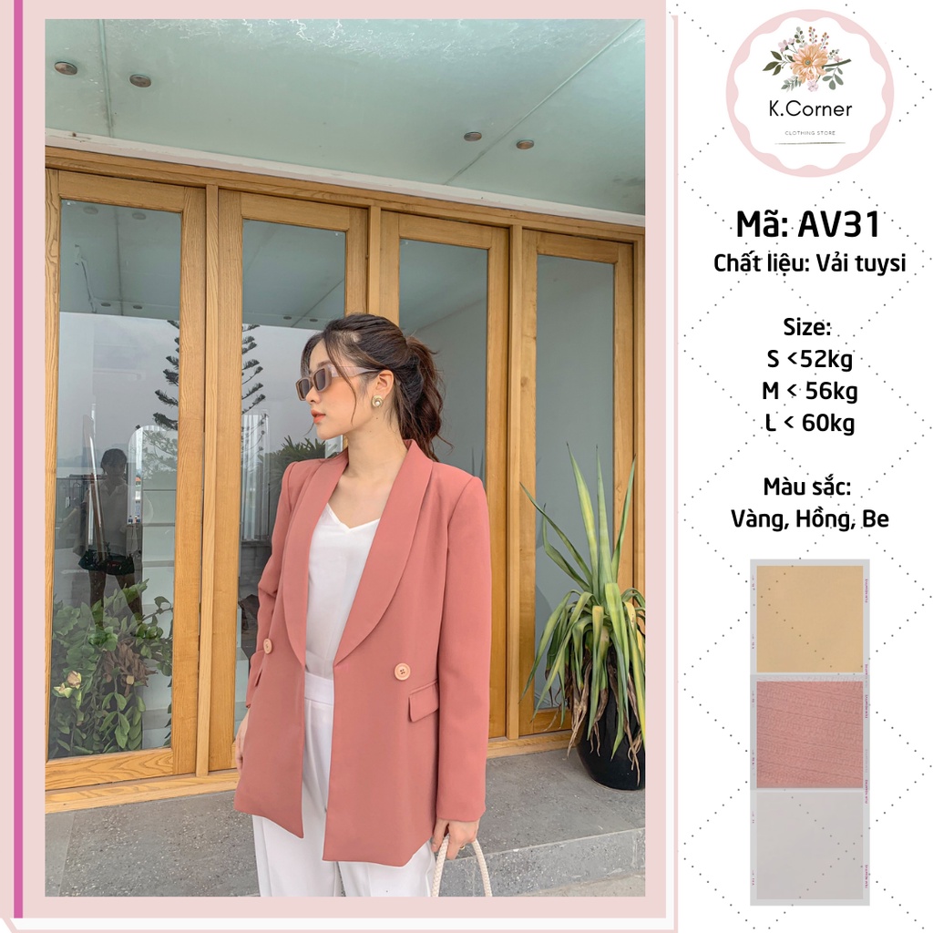 Áo khoác blazer dáng rộng màu trơn mẫu 2021 phong cách Hàn Quốc thời trang cho nữ Kcorner AV31 | BigBuy360 - bigbuy360.vn