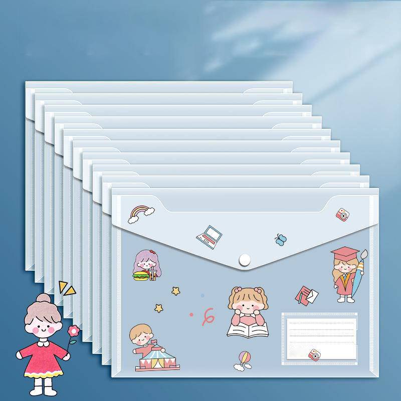 ⭐ iLado ⭐ Túi đựng tài liệu Nút Khóa Gài túi đựng bút Bìa đựng tài liệu trong suốt Sticker Hoạt Hình túi đựng tài liệu a4 file Hộp đựng storage dễ thương cute đồ dùng học tập học sinh Chống ẩm và chống bụi