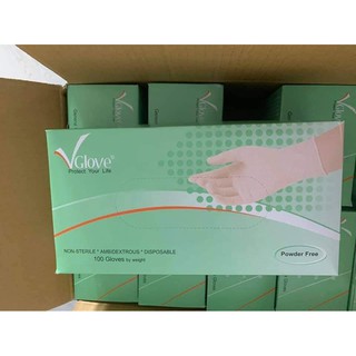 Găng tay cao su thiên nhiên Latex không bột Vglove Khải Hoàn (hộp 100 chiếc) màu trắng kem các size S,M