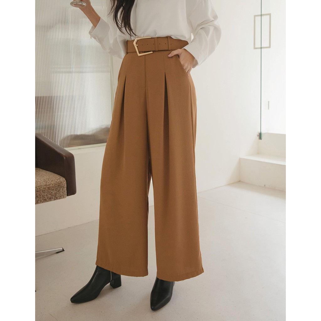 Quần ống rộng lưng cao kèm belt nữ Air Space 2111823003