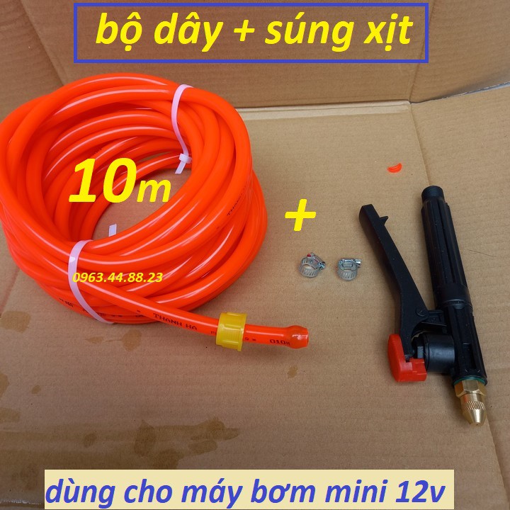 Bộ phụ kiện máy rửa xe mini 12v kèm súng xịt (khóa bóp - dây 5m - 8m - 10m)