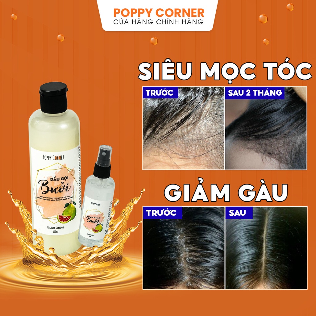 Combo Dầu Gội Bưởi Cô Đặc  ‍♀️Dầu Gội Thảo Dược Giúp Mọc Tóc &amp; Giảm Rụng Tóc&amp; Xịt Dưỡng Tinh Chất Bưởi- Poppy Corner