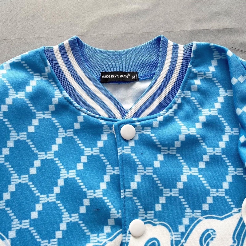 Áo BOMBER Nỉ Bông Nút Bấm Hoạ Tiết Ảnh Thật