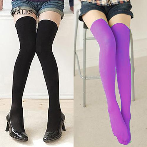 Tất dài ngang đầu gối màu trơn thời trang