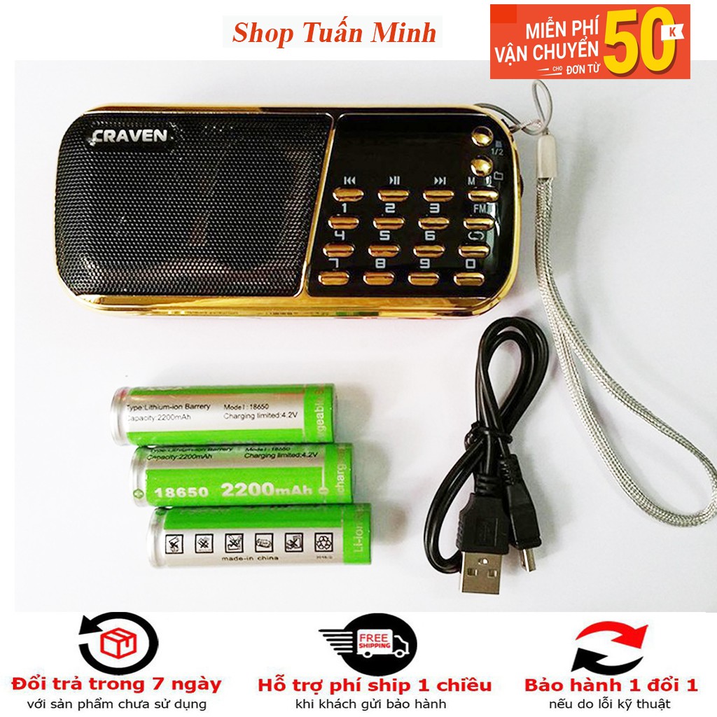 Loa Nghe Nhạc Thẻ Nhớ,USB,FM CR-853 - Máy Nghe Pháp Đa Năng Craven 853 -3 pin dung lượng cao