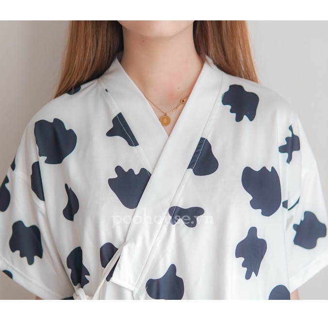 Bò sữa đen by Poohouse - Pijama kimono ngủ chất liệu cotton, đồ ngủ kimono đồ ngủ kiểu Nhật bản - Poohouse Pyjama | BigBuy360 - bigbuy360.vn