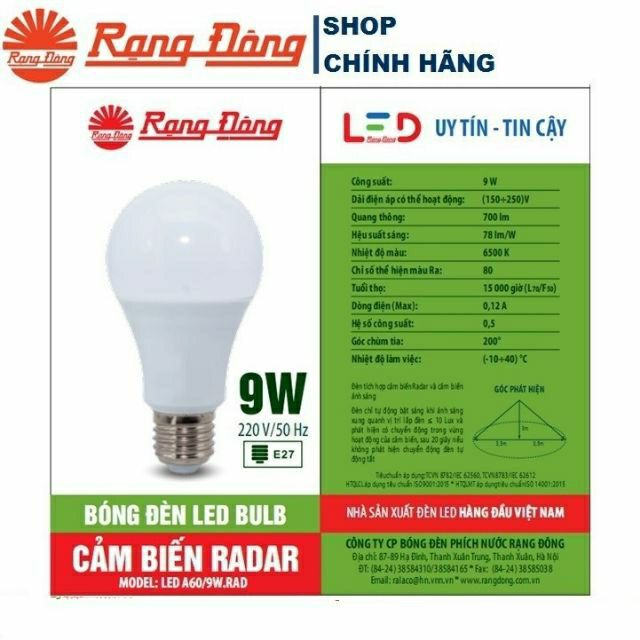 Bóng LED Cảm Biến Cảm Ứng Rada Chuyển Động Rạng Đông 7W/9W/15W, CHÍNH HÃNG