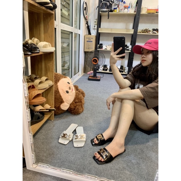 Dép lê đế bệt quai xích to da rắn sang chảnh xả kho