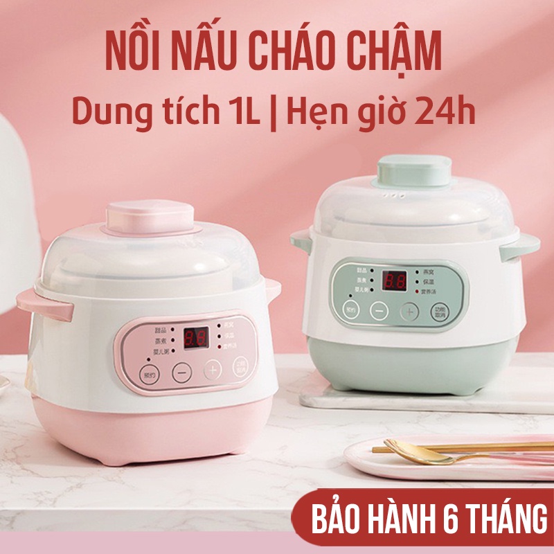 Nồi Nấu Cháo Chậm Nồi Hầm Điện Đa Năng Lòng Sứ Dung Tích 1L Siêu Tiện Lợi