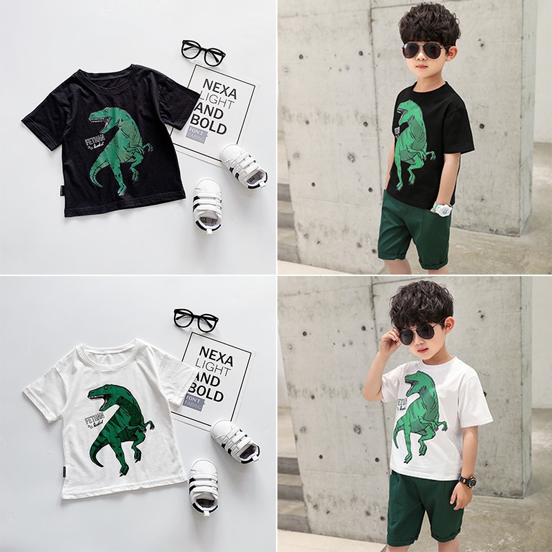 Áo thun tay ngắn họa tiết khủng long thời trang mùa hè dành cho bé trai 2-9 tuổi